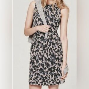 LOFT Black and Taupe Abstract Print Midi Dress
